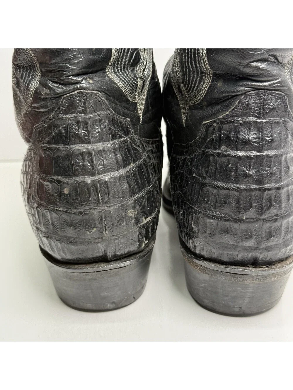 El General Mens 8.5 Black Leather Alligator Rodeo Exotic Western Cowboy Boot Vtg